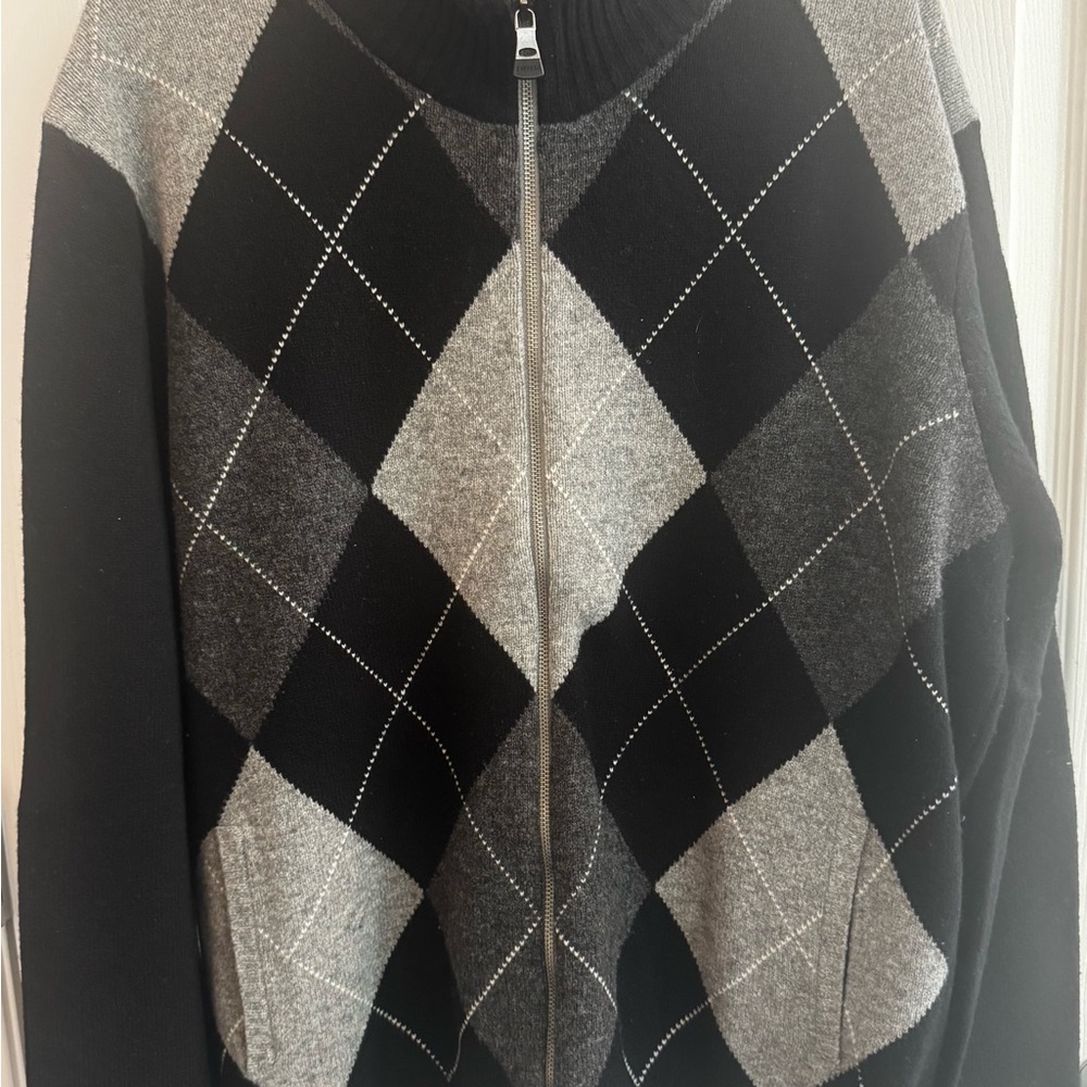 Express Black and Gray Zip Up Argyle Sweater
